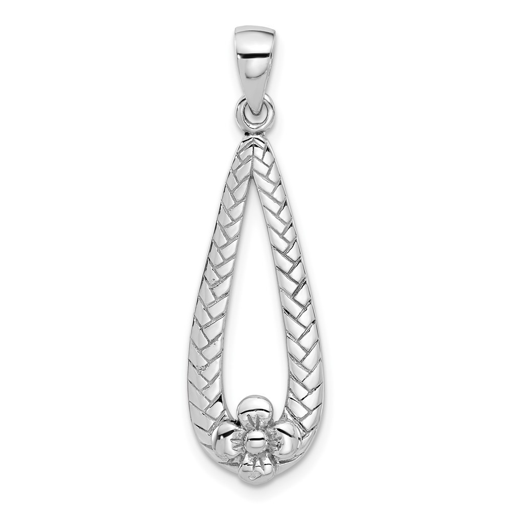 Ss Rhod-Plated Polished Textured Teardrop WFlower Dangle Pendant 53$